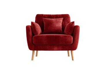 Angled Perspective of Modern Red Armchair with Sleek Design, Transparent Background