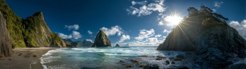 Coastal adventure panorama hdr beach scene