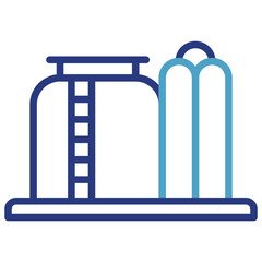 Icon of oil refineries, petrochemical plants, or bulk storage facilities depict stages in the energy supply chain, from production to storage.