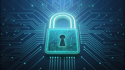 Digital Lock Symbol with Neon Pattern and Morphing Elements