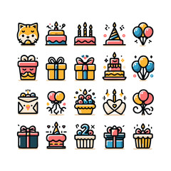 birthdays, icons set