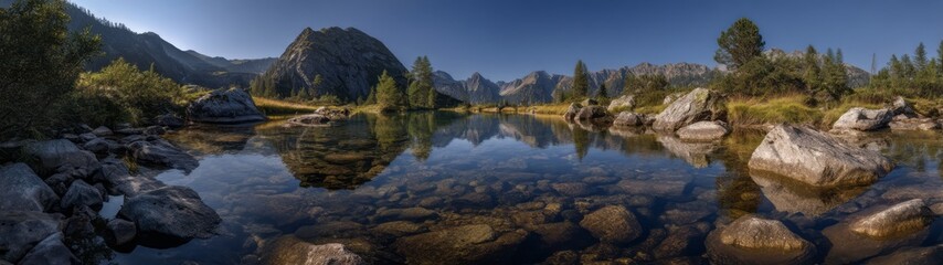 Nature hdr panoramas at mountain lake 360 degrees