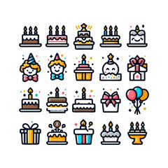 birthdays, icons set