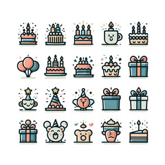 birthdays, icons set