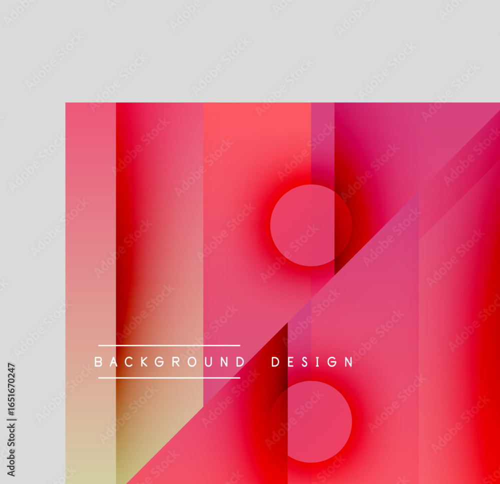 Poster abstract geometric composition. red, pink hues dominate design. overlapping shapes create dynamic vi