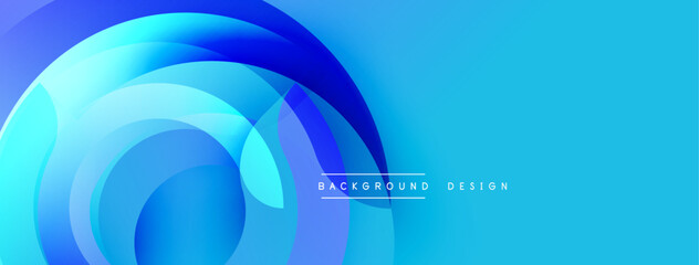Abstract blue layers create dynamic circular design. Gradient shades offer modern visual appeal, suitable for backgrounds.