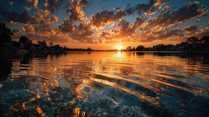 Fototapeta premium Sunset sky reflecting on gently rippled water