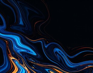 Abstract fluid art with swirling blues and golds