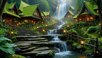 Obraz premium Fairytale Waterfall Terraces at Sunset