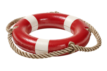   Classic Red and White Lifebuoy, Front View, Transparent Background