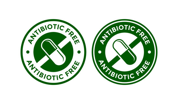 Antibiotic free logo badge template. Suitable for product packaging, websites, food and beverage companies, and promotional materials