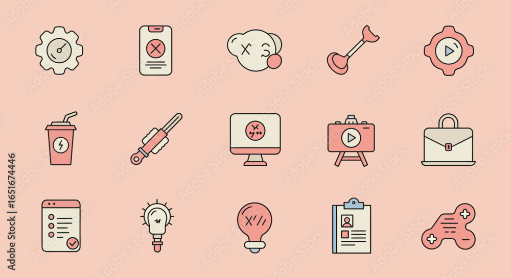 Poster collection of minimal line icons for business and technology.