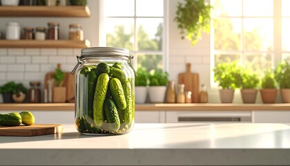 Pickled Cucumbers in Sunny Kitchen.