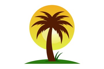 Tropical Palm Tree Silhouette Against a Sunny Yellow Sky Summer Vacation Concept