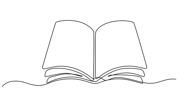 Book continuous one line art animation. Line drawing open book video. School education concept, Animation of a single line drawing of a book. Continuous contour movement of a book. Continuous video