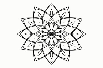 Elegant floral mandala design with intricate symmetrical patterns for coloring or decorative purposes
