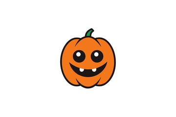 Cute Halloween Pumpkin Cartoon Illustration with Happy Face and Small Teeth Isolated on White