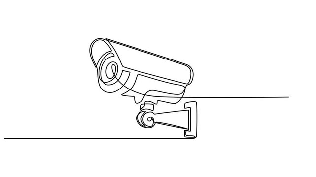Abstract surveillance camera, baby monitor, Self drawing animation one continuous line draw, logo, Animated self drawing of single continuous line draw CCTV with a round shape installed, Full length