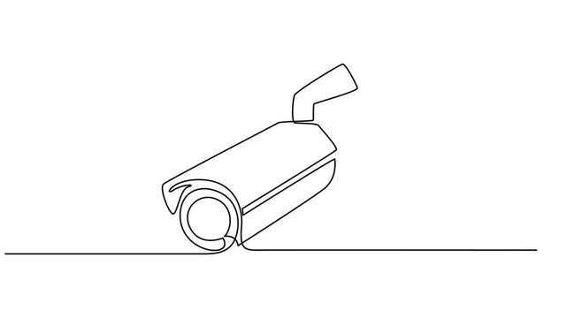 Abstract surveillance camera, baby monitor, Self drawing animation one continuous line draw, logo, Animated self drawing of single continuous line draw CCTV with a round shape installed, Full length