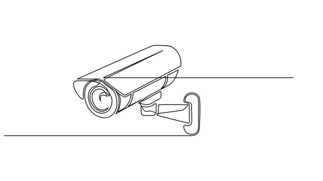Abstract surveillance camera, baby monitor, Self drawing animation one continuous line draw, logo, Animated self drawing of single continuous line draw CCTV with a round shape installed, Full length