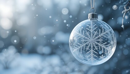 Transparent snowflake ornament on frosted glass window