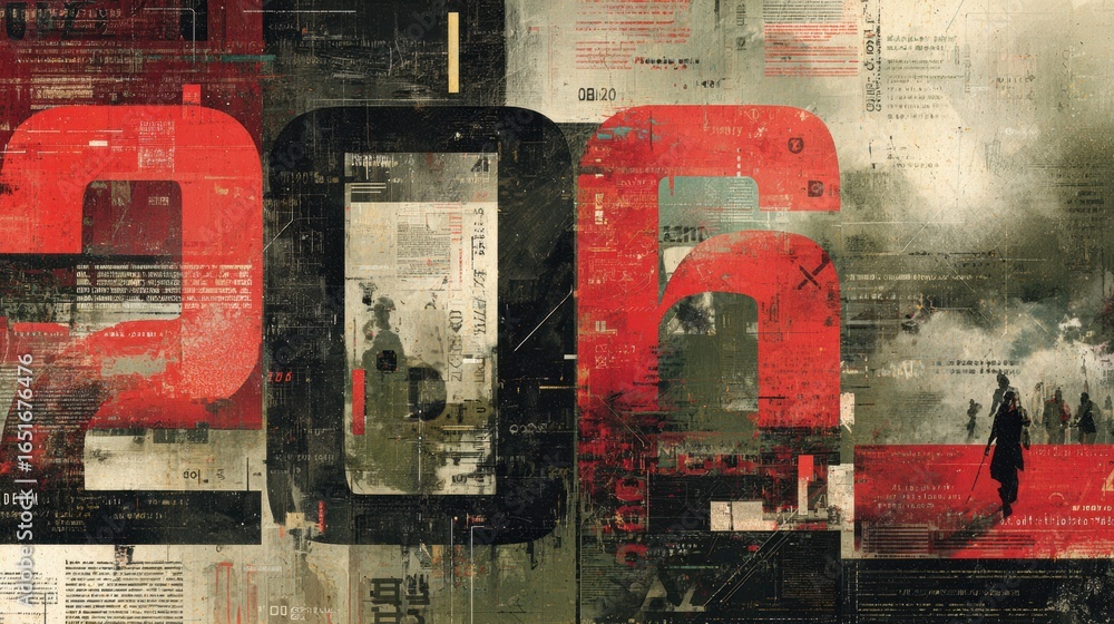 Aufkleber artistic representation of a large number in an abstract style with bold colors and textures reveali