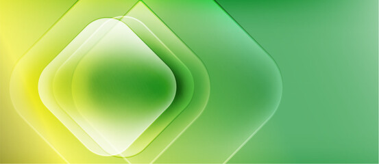 Abstract gradient background. Soft rounded squares overlap creating luminous effect. Bright yellow transitions to vibrant green. Minimalist design.