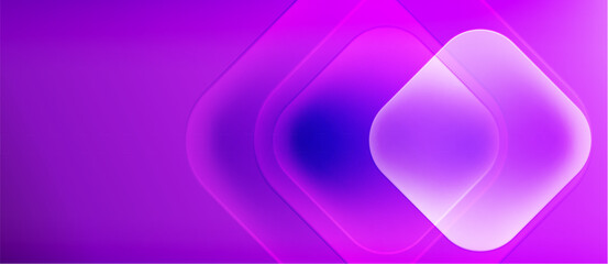 Abstract gradient background. Overlapping squares create luminous effect. Purple hues dominate composition, suggesting modernity.