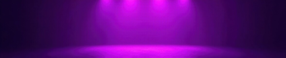 Vibrant purple stage lighting washes the empty stage , fuchsia, magenta, beams