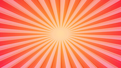 Red and orange sunburst background with radial lines radiating from the center