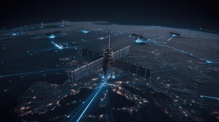 Global satellite network overlaying a detailed world map.