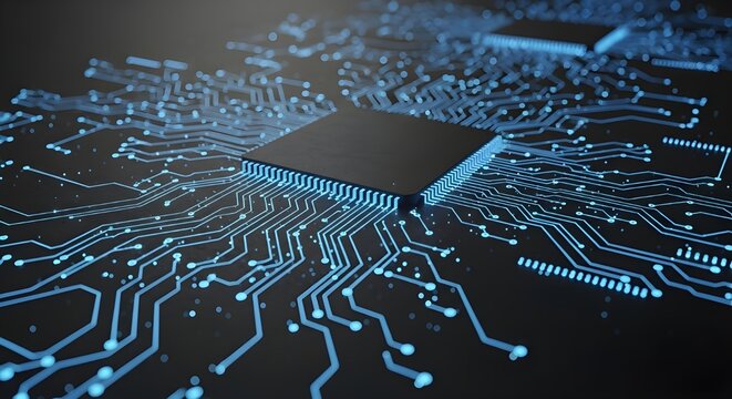 Stunning glowing circuit board illustrating advanced technology and innovative digital design