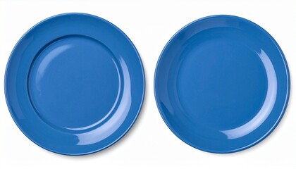 Empty blue porcelain dinner plates top view on white background. Realistic 3d vector ceramic dishware with smooth surface. 