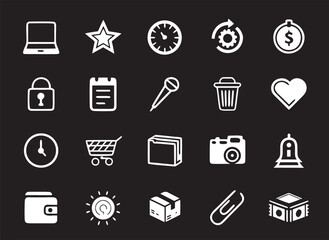 Fototapeta premium Minimal Mobile App Icons Silhouette on White Background