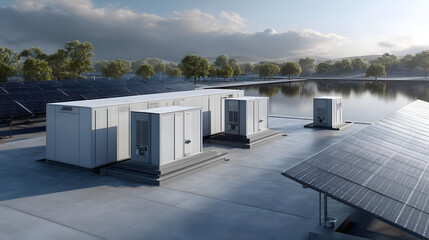 Rooftop Solar Panel Array with Battery Storage Units