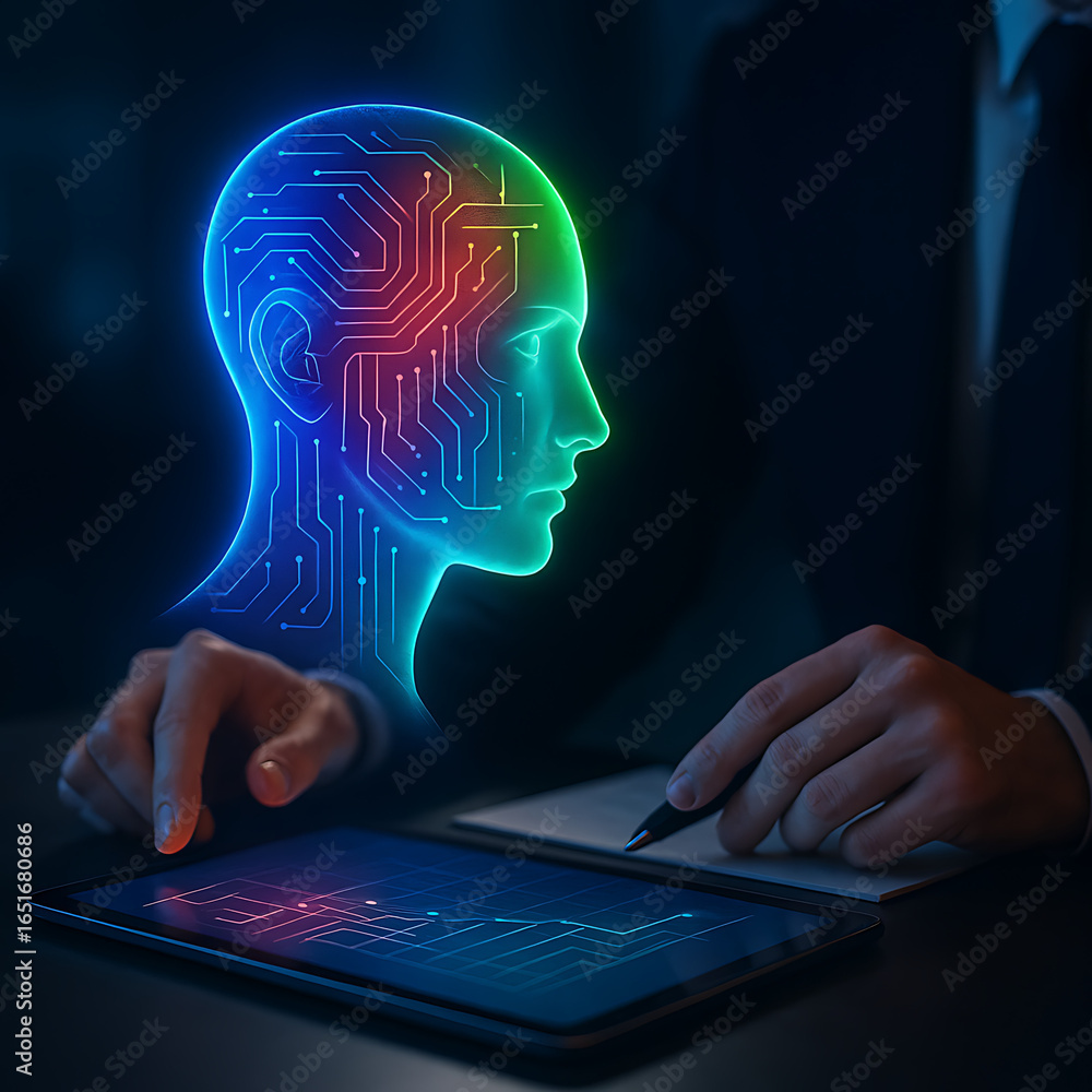 Poster futuristic technology concept showcasing artificial intelligence and machine learning advancements o
