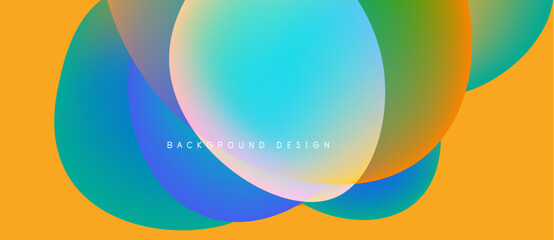 Abstract colorful overlapping circles create vibrant background. Yellow backdrop enhances visual appeal, modern design element.