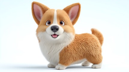 Adorable Cartoon Corgi Dog Smiling on White Background  Studio Shot.