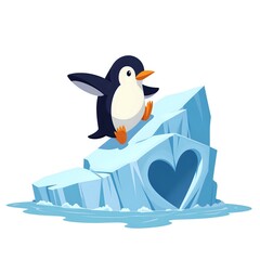 Obraz premium Adorable penguin on an icy heart shaped base