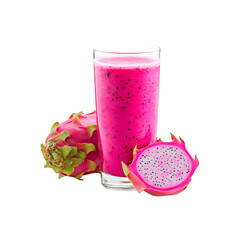 Fresh dragon fruit juice in a glass with dragon fruit beside it