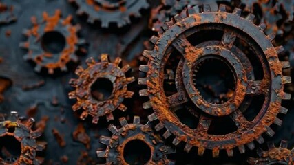 Rust programming language concept with rusty gears emerging from the dark, symbolizing robust and efficient coding.. - Powered by Adobe