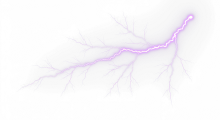 Purple Lightning Bolt Strike, Lightning and discharge impact force, thunder, sparkle. thunderstorm and light effect isolated on PNG and Cutout