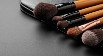 Close up of makeup brushes on a black background, professional tools