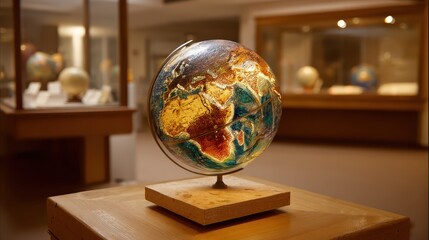 Colorful Antique Globe Displayed in a Museum Environment