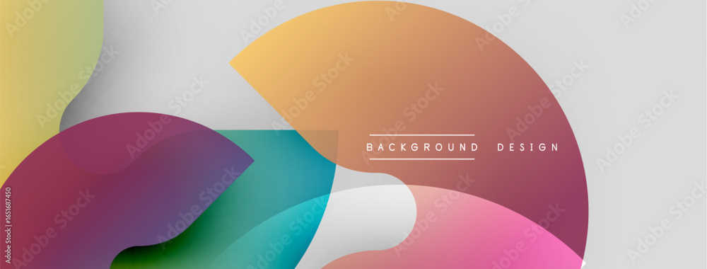 Poster abstract colorful shapes overlap, creating dynamic visual effect. soft gradients blend, forming mode