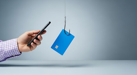 A credit card on a hook near a cellphone