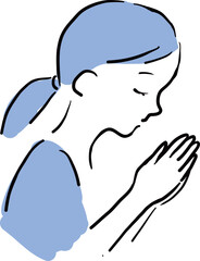 Praying Woman Illustration (Blue Tones, Simple Line Art)