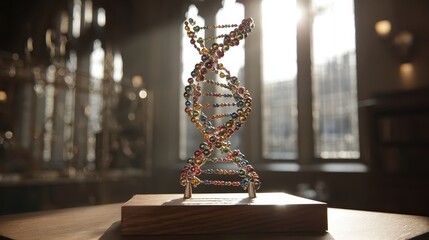 Colorful DNA Model in Sunlight Illuminating Laboratory Environment