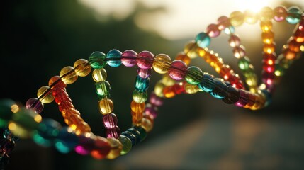 Colorful DNA Strand with Bright Beads and Soft Background Light