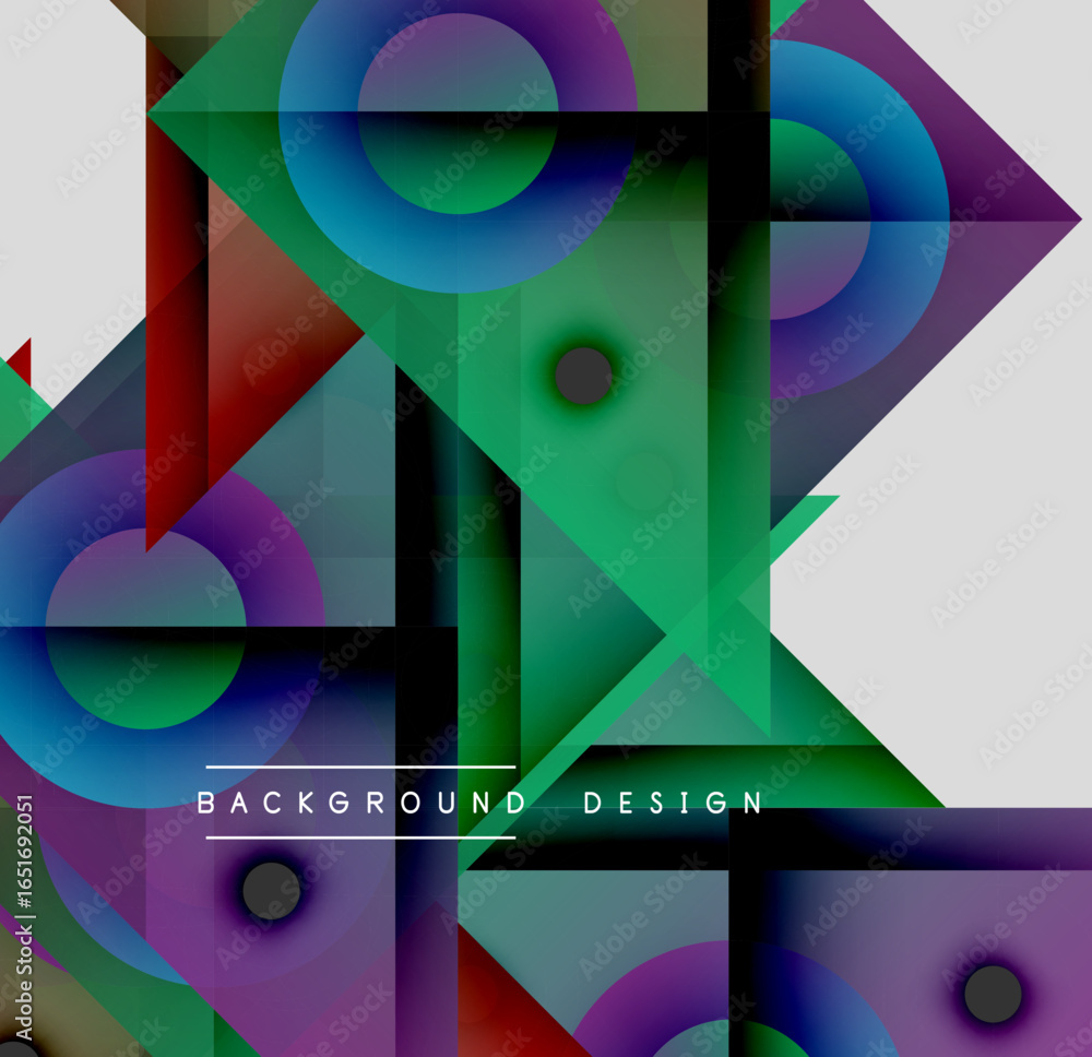 Poster abstract geometric shapes overlap, creating vibrant colorful background. modern design utilizes grad